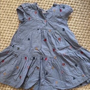 Pink Chicken Blue Dress with Colorful Letter Embroidery